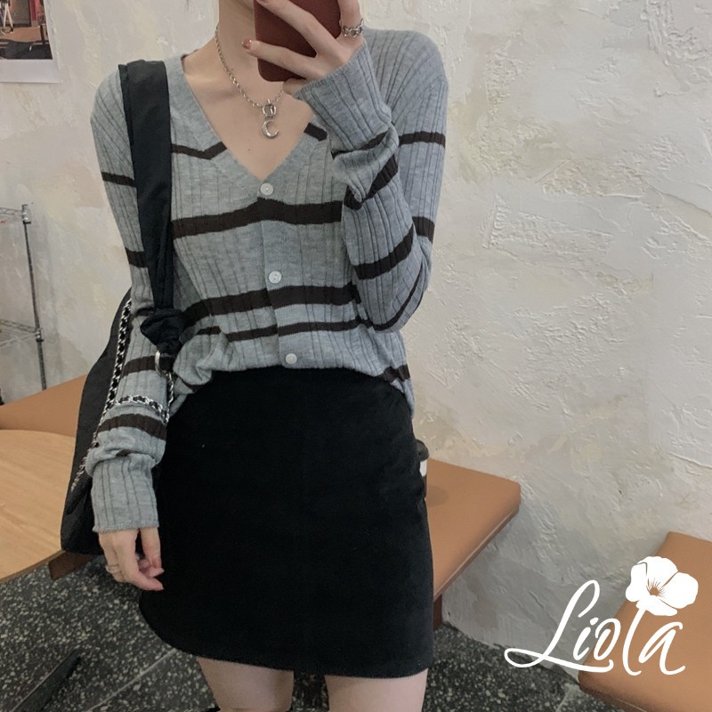 Áo cadigan len sọc kẻ tay dài ( len đẹp) HN LIOLA