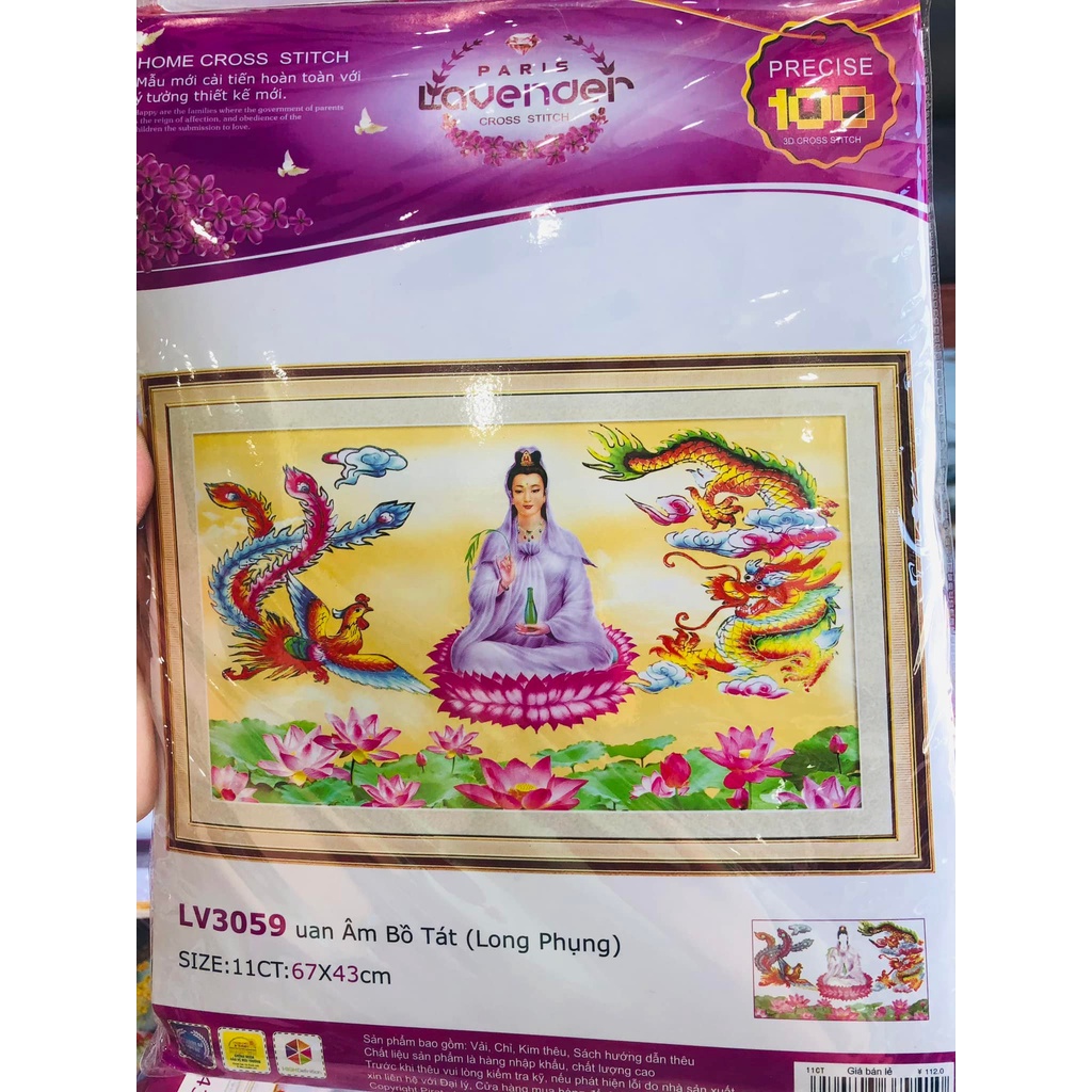 Tranh thêu phật bà quan âm KT:67x43cm,tranh chưa thêu.Tặng kéo và xỏ chỉ.