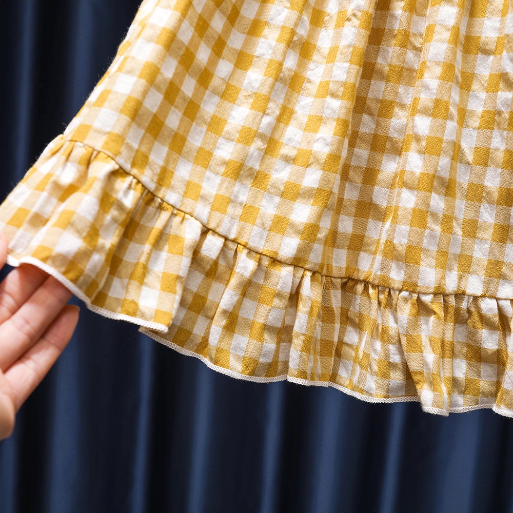 Set Áo Váy Kẻ Sọc Caro Dễ Thương Phong Cách Hàn Quốc Thời Trang Mùa Hè Cho Bé Gái