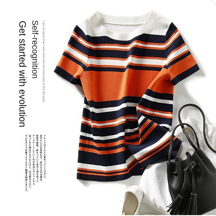 Áo Thun Nữ Ngắn Tay Họa Tiết Sọc Ngang Thời Trang Hè  Short sleeve T-Shirt Women