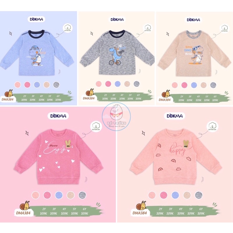 DMA384 Áo dài tay cổ tròn Dokma vải cotton dày vừa (2-6T)