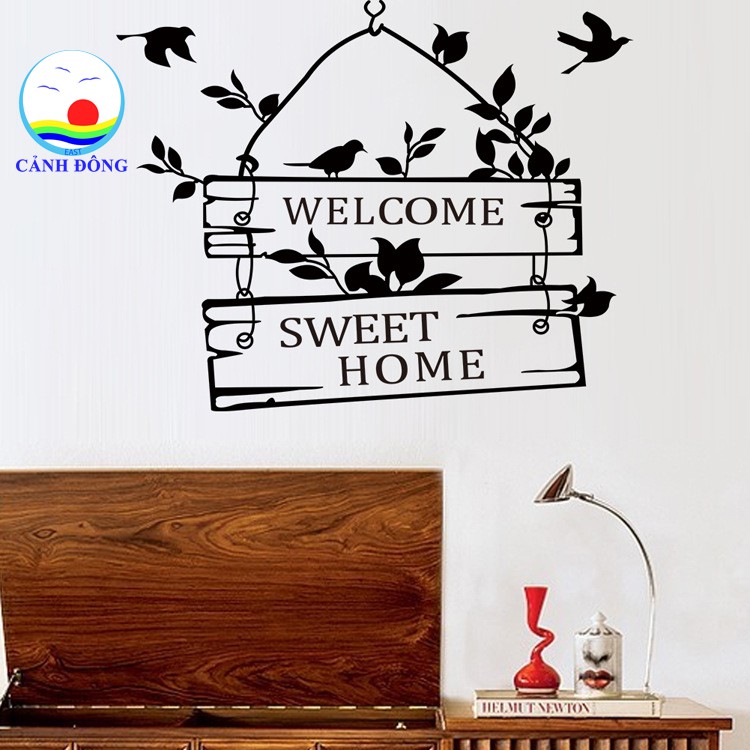 Giấy dán tường chữ WELCOME SWEET HOME tươi vui và tràn đầy sức sống