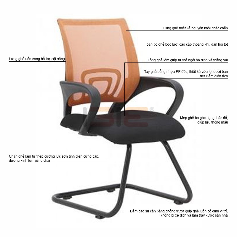 Ghế phòng họp lưng lưới IBIE IB502 chân quỳ tay nhựa