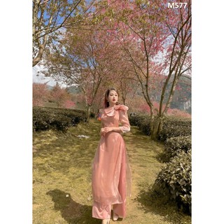 Set áo dài cách tân nơ hồng