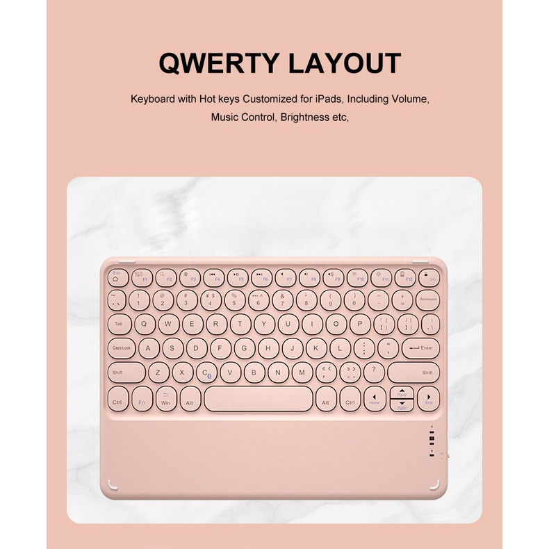Xumu For iPad Pro 2021 Air 4 4th 10.9 inch 2020 Portable Round Keycap Single Keyboard Wireless Bluetooth Trackpad Keyboard For Huawei Tablet Android IOS Windows Smart Phone Button Key Cap Touchpad Keyboard