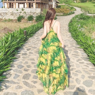 Đầm hoa maxi đi biển cổ yếm 2020