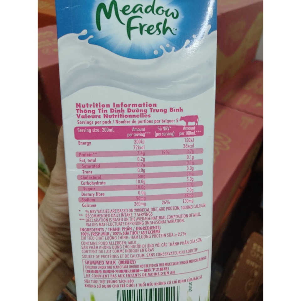 Thùng 12 hộp Sữa Meadow Fresh Sữa Tươi Tách Béo 1L - Sữa Úc Nhập Khẩu