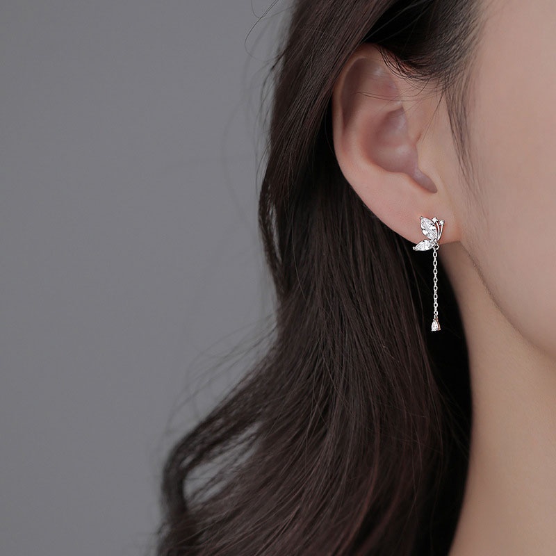 XiaoboACC Khuyên Tai Mặt Bươm Bướm Tua Rua Đính Đá Zircon Nhỏ Phong Cách Hàn Quốc Thời Trang