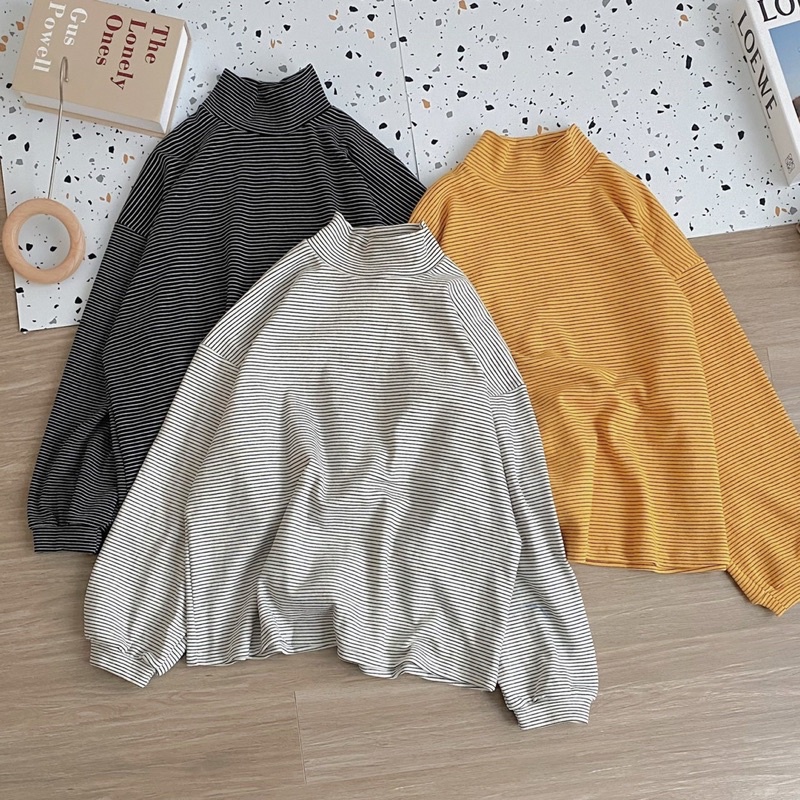[Ảnh thật/Video] ÁO NỈ LEN KẺ SỌC CỔ 3cm style Ulzzang