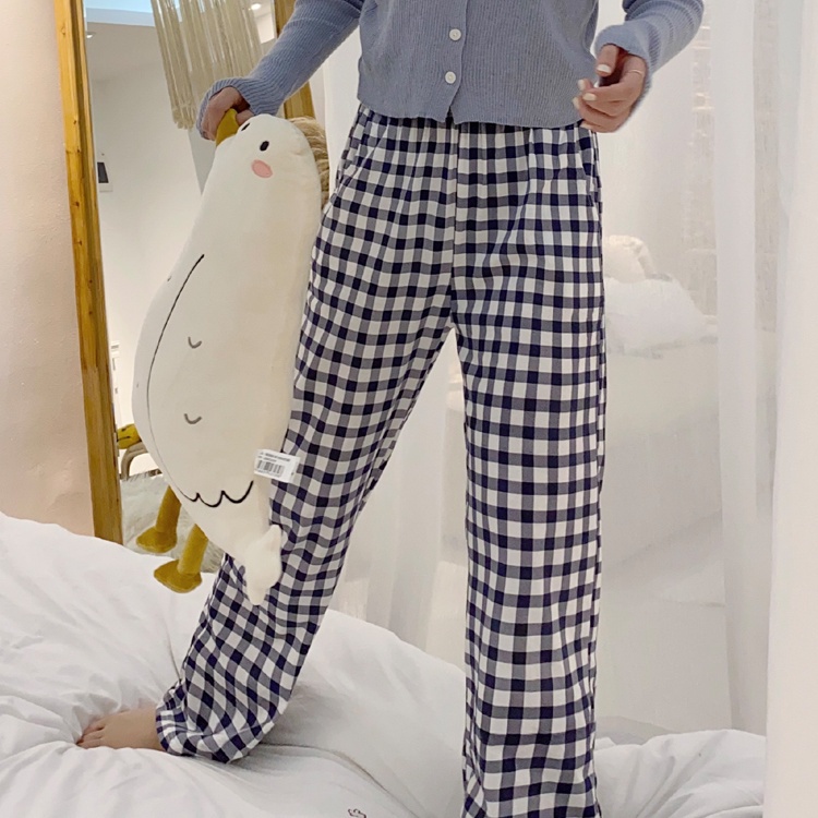 Quần Ngủ Cotton Dáng Rộng Họa Tiết Sọc Caro Phong Cách Hàn Quốc Thời Trang Cho Nữ | BigBuy360 - bigbuy360.vn