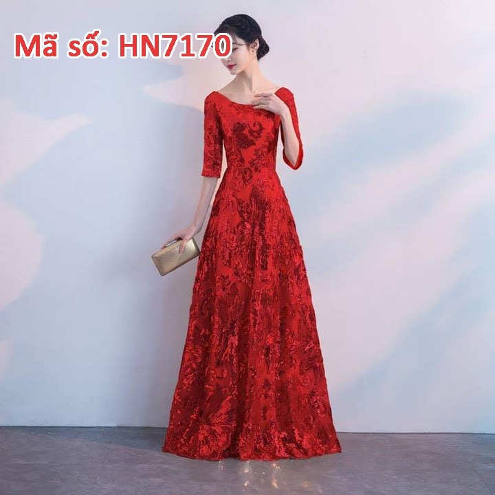 HN7170 ĐẦM MAXI CƯỚI DẠ HỘI ĐÍNH KIM XA TAY LỠ SANG TRỌNG CÓ SIZE LỚN - HÀNG NHẬP KHẨU