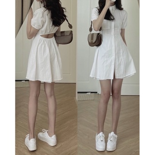 Đầm sơ mi trắng cutout lưng - kèm video
