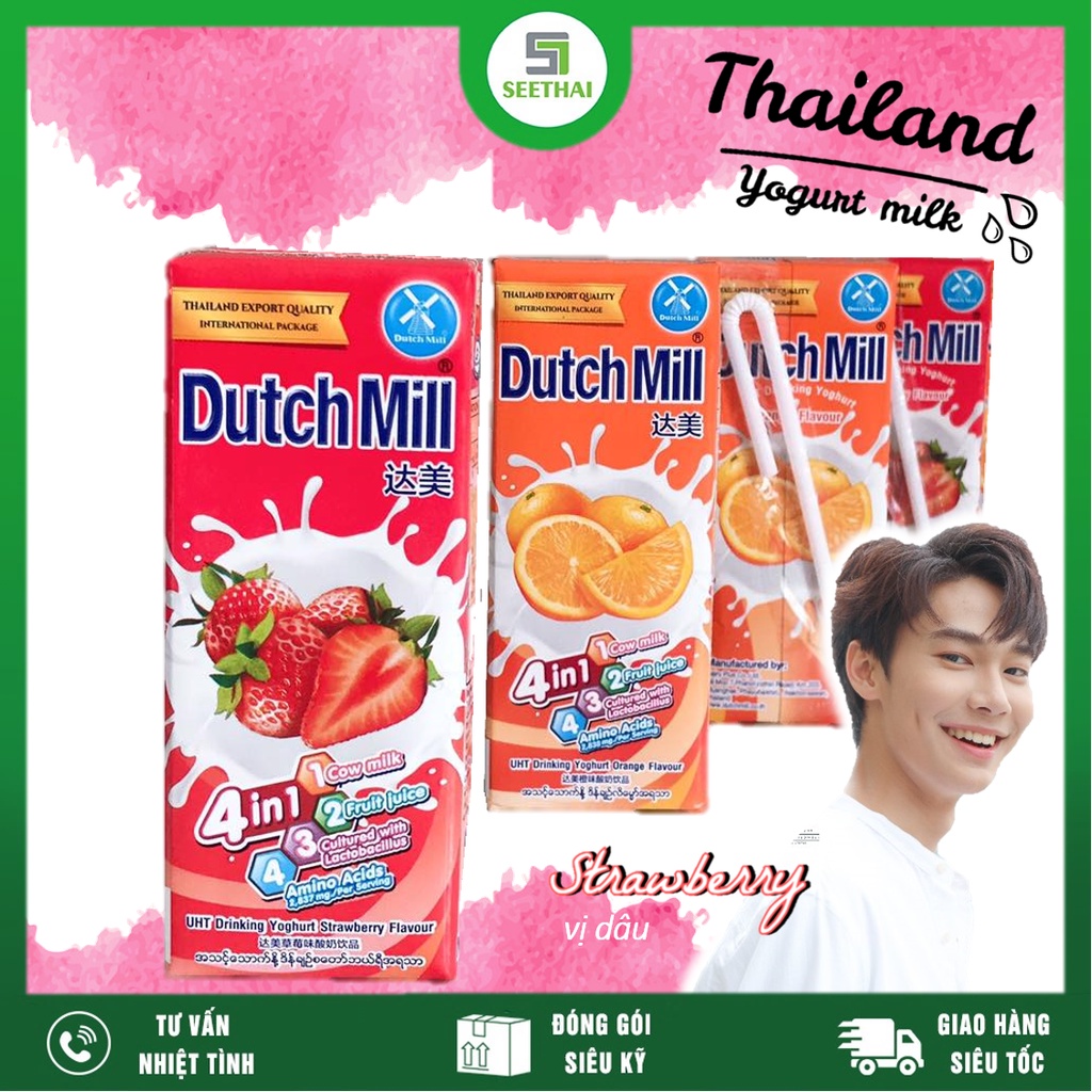 Sữa chua uống DUCTH MILL vị dâu - sữa chua tiệt trùng Thái Lan BrightWin F4 phim Vườn Sao Băng