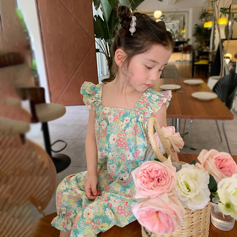 Áo Liền Quần In Hoa Thời Trang Mùa Hè Hàn Quốc Cho Bé Gái