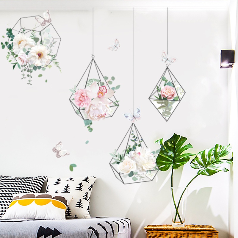 Miếng Dán Tường Hình Giỏ Hoa Màu Nước Trang Trí Nhà Cửa