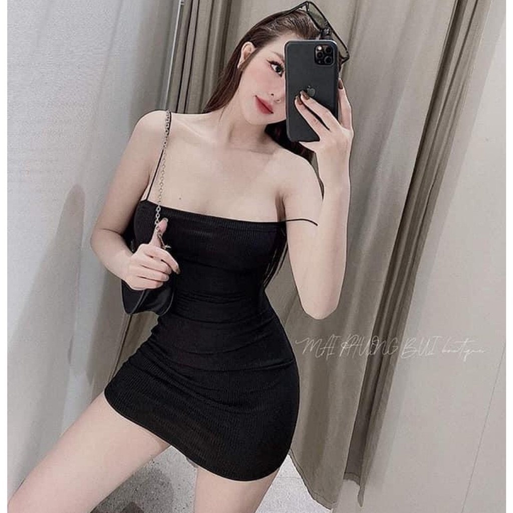 Váy body 2 dây sợi bún, đầm ôm body siêu tôn dáng sexy, vải co giãn, mặc đi chơi, dự tiệc