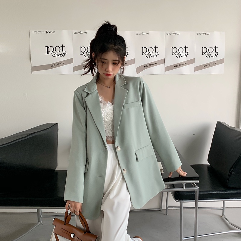 SUXI Áo Khoác Blazers Tay Dài Dáng Rộng Phong Cách Hàn Quốc Đơn Giản Thời Trang Mùa Xuân