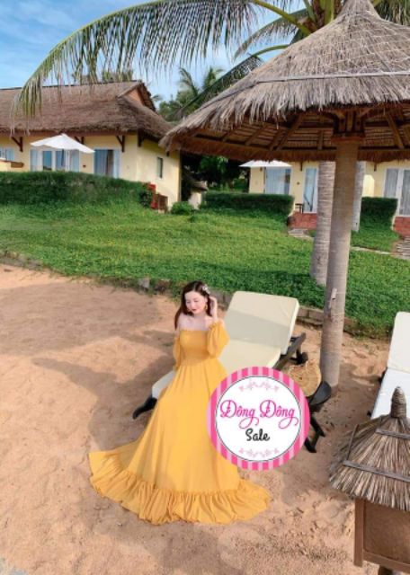 [ HOT] Váy maxi đỏ, vàng nhún ngực, chân viền bèo. Siêu đẹp - kèm 20 hình khách mặc - có video khách feeback - siêu đẹp | BigBuy360 - bigbuy360.vn