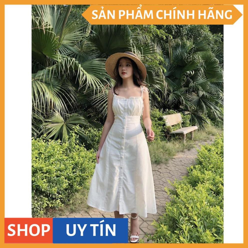 Đầm maxi 2 dây xếp li đi biển vintage | BigBuy360 - bigbuy360.vn