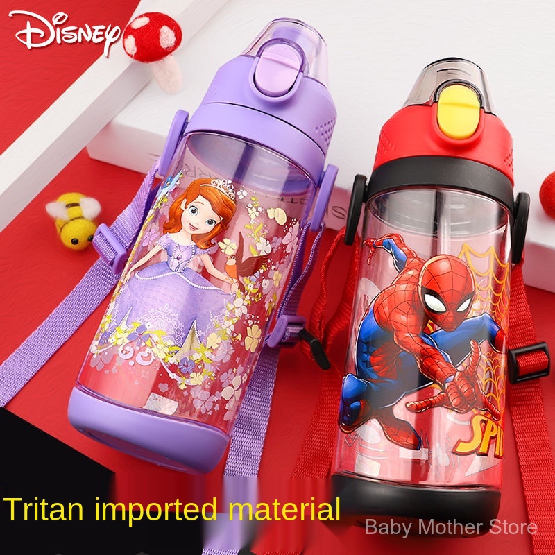 Bình Nước 350-600ml Họa Tiết Hoạt Hình Người Nhện Kèm Ống Hút Cho Bé