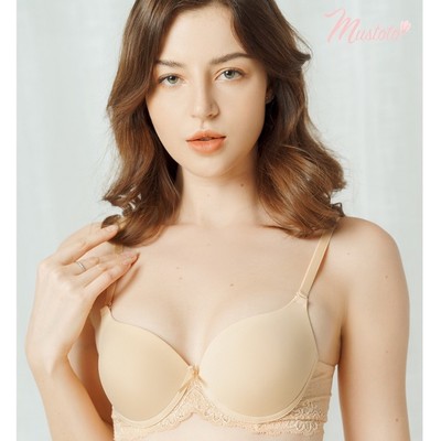 MUSTOTO Áo Lót Nữ Bra Siêu Nâng Ngực Mút Dày 5cm Trơn Phối Ren (MA16)