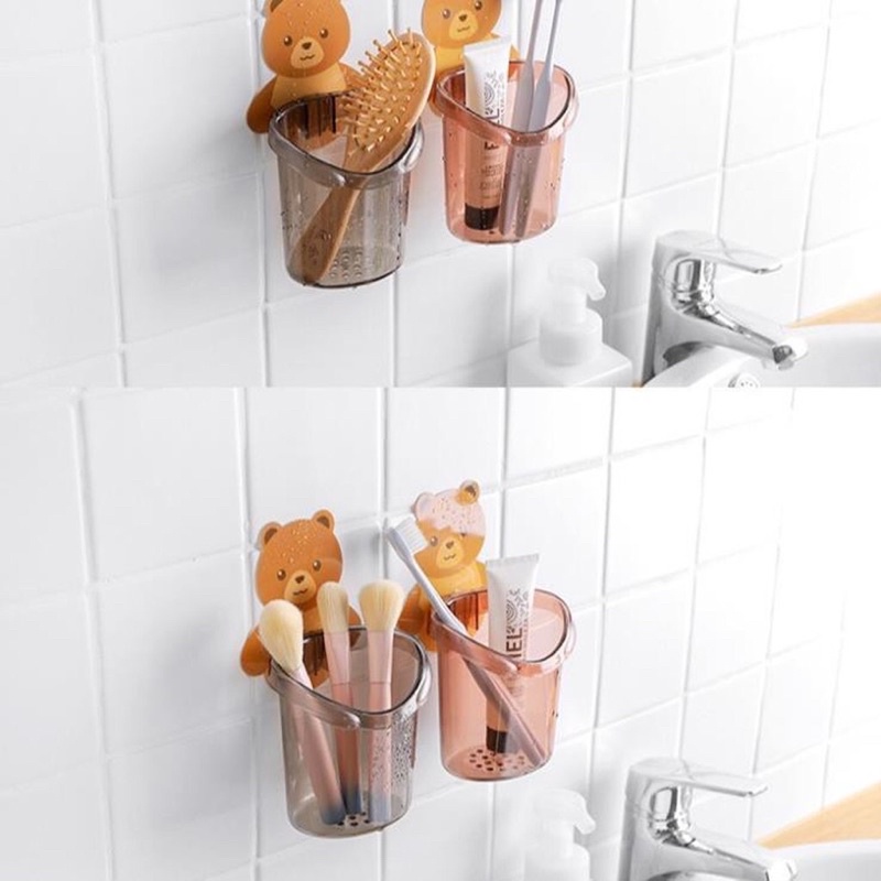 Cốc gấu dán tường đựng bàn chải đánh răng,chất liệu nhựa ABS