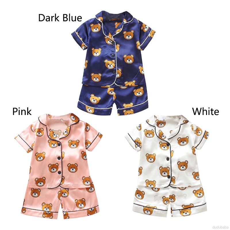 Bộ Đồ Ngủ Pijama Ngắn Tay In Hình Gấu Dễ Thương Cho Bé Trai