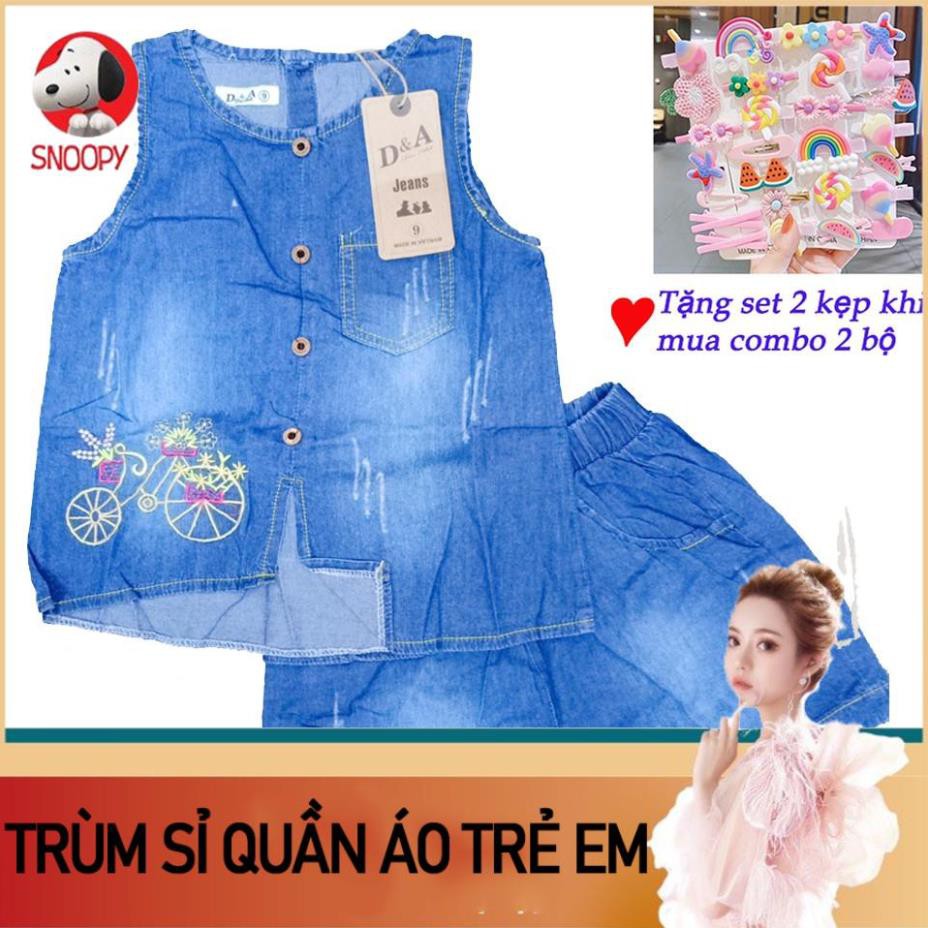 Giá sỉ Bộ bé gái cổ tròn thêu hình xe đạp dễ thương bé 24-40 kí-quần áo bé gái 10 tuổi quần áo cho bé gái