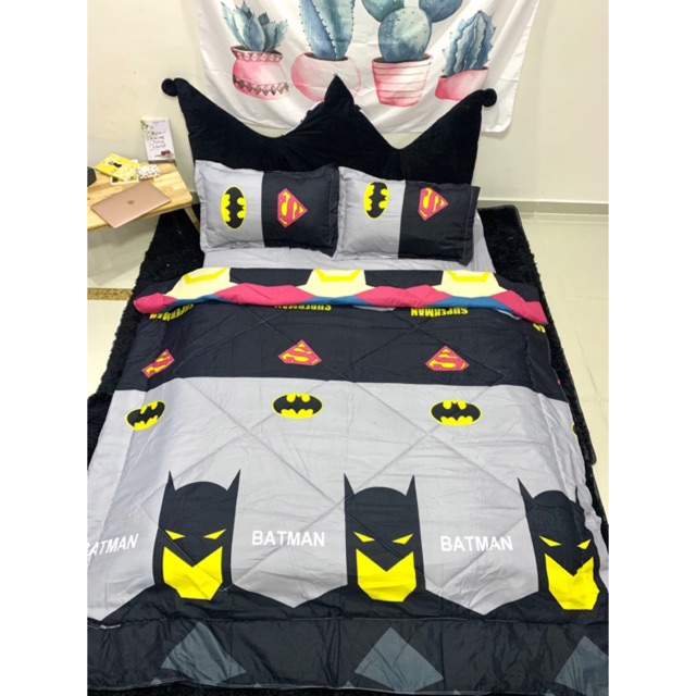 Bộ Ga Giường Chần Bông Bat Man Cotton Cực Ngầu M6*2M-M8*2M((1 chăn phao, 1 ga, 2 vỏ gối đầu, 1 vỏ gối ôm)