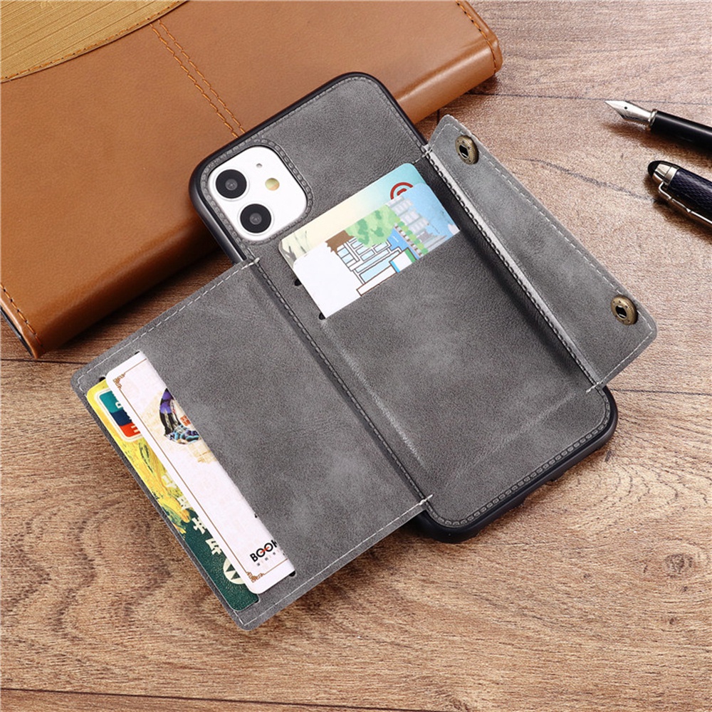 iPhone XS Max XR X 6 6s 7 8 Plus Leather Case Hidden Card Slots Cover