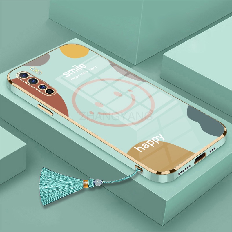 Ốp Điện Thoại TPU Silicon Mạ Điện Hình Mặt Cười Kèm Dây Đeo Cho oppo reno 3 reno 3 pro