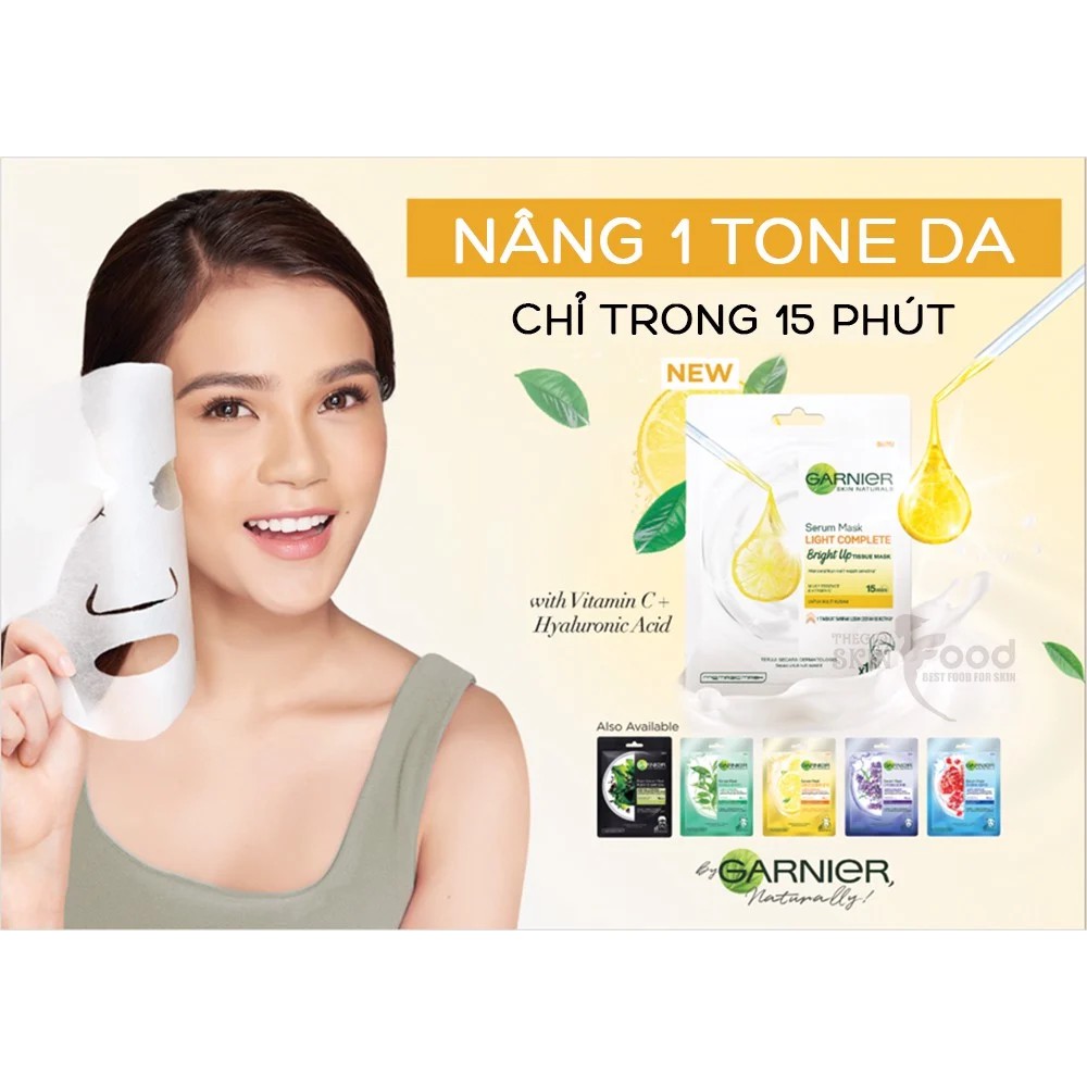 Mặt Nạ Tinh Chất Garnier Trà Xanh Kiểm Soát Dầu Hydra Bomb Purifying Hydration Serum Mask - Green Tea &amp; Hyaluron 28g