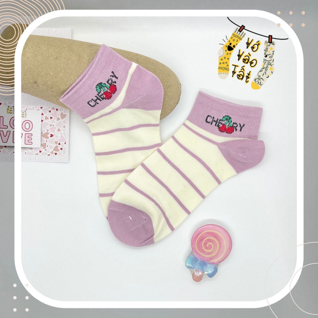 VỚ TẤT NỮ CỔ NGẮN HỒNG RUỐC PHỐI TRẮNG KEM XINH XẮN