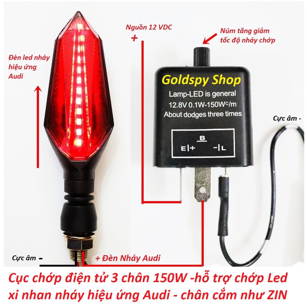 Cục chớp xi nhan Led điện tử 3 chân 150W - tăng giảm tốc độ nháy - hỗ trợ đèn nháy hiệu ứng Audi