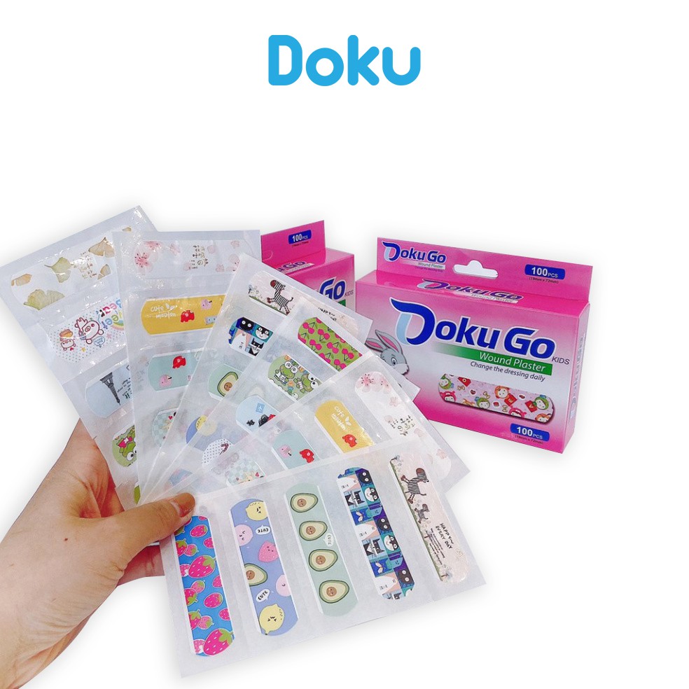Băng keo cá nhân họa tiết DOKUGO - Hộp 100 miếng dễ thương