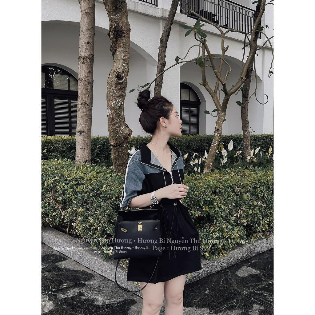 Váy cotton phối bò rút eo về cực đẹp DN66