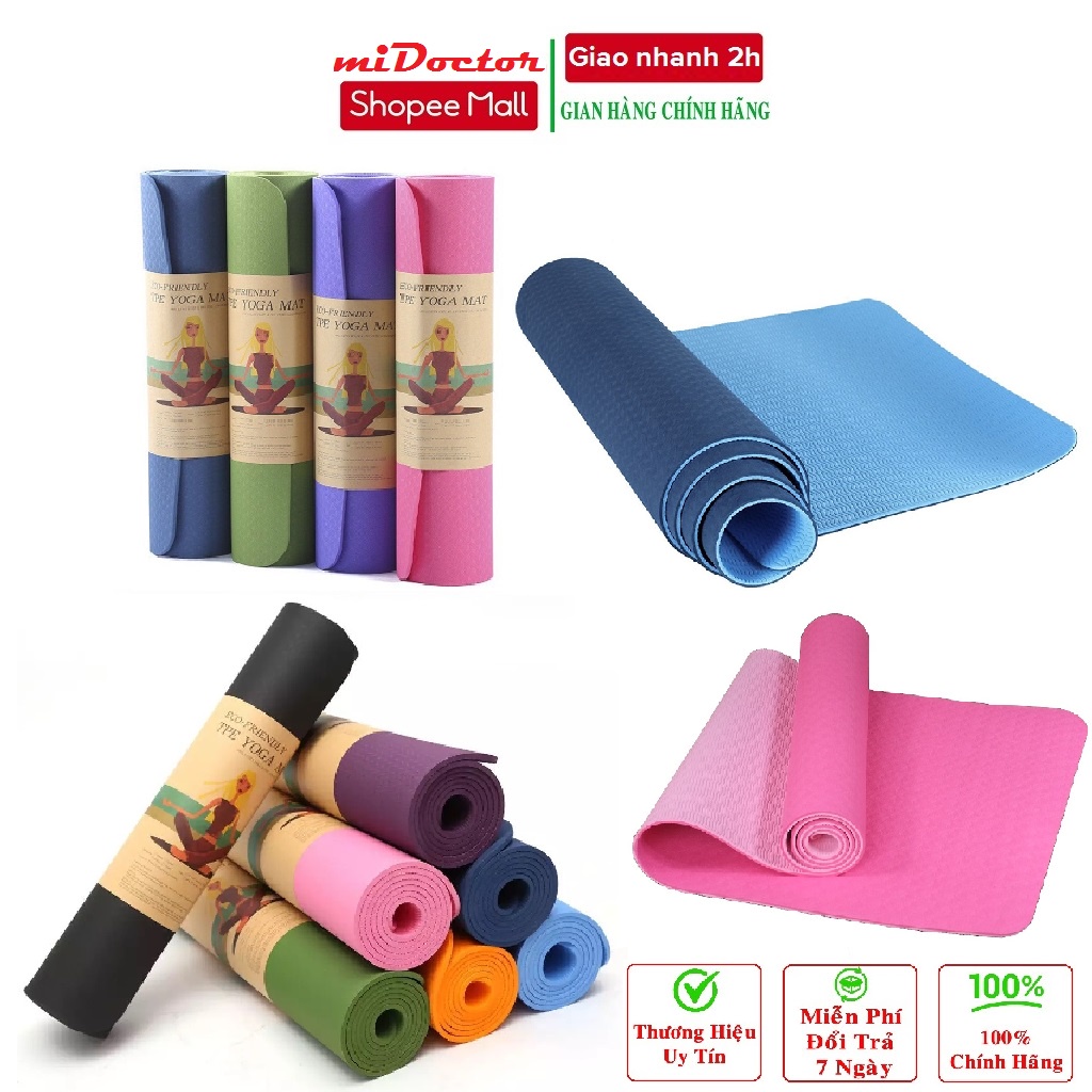 [UY TÍN] Thảm Tập Yoga Chống Trượt 2 Lớp Dày 6mm, 8mm, 10mm Chất Liệu Cao Su Non TPE Cao Cấp - Chính hãng miDoctor