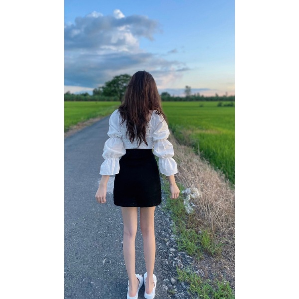 Áo kiểu tay dài dây chéo cổ yếm ,áo kiểu cột nơ trước ,áo bánh bèo babydoll,chất vãi ĐŨI MỀM siêu xinh PLA11