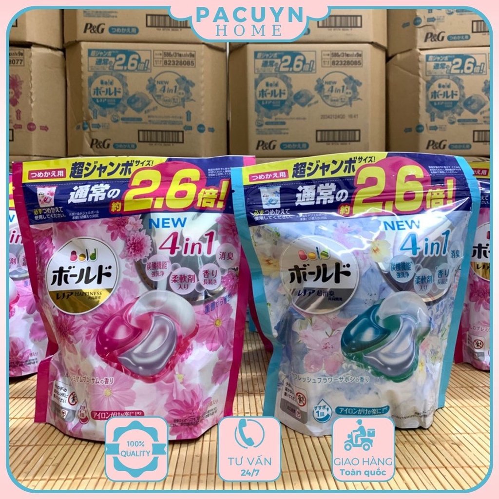 Viên giặt xả quần áo gelball bold 4D Nhật Bản bổ sung trắng sáng mềm vải túi 31 viên PU002