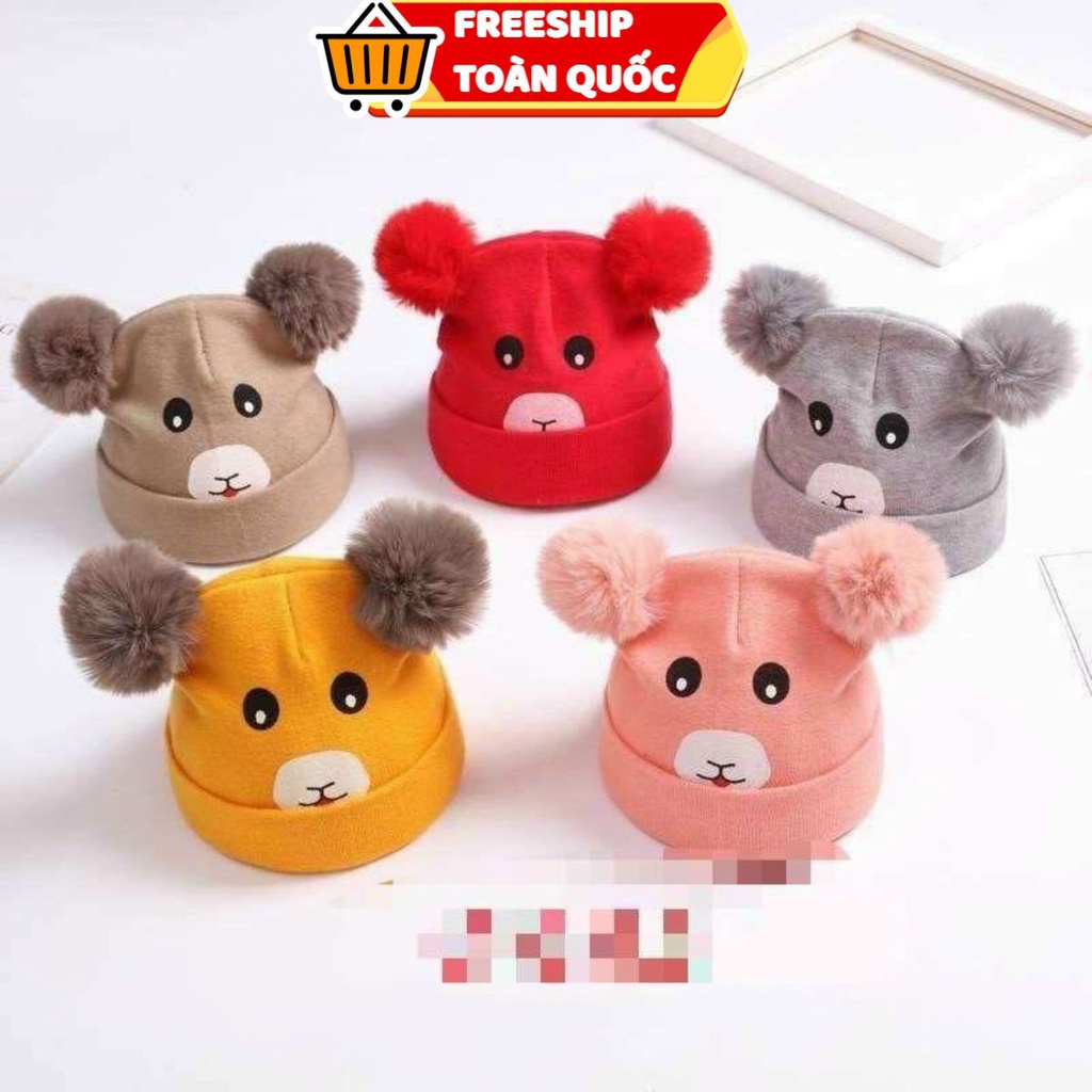 Mũ len quả bông hình mặt gấu cho bé