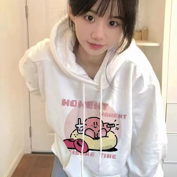 Áo Hoodie Nữ Tay Dài Dáng Rộng In Hình Ngôi Sao Kirby Dễ Thương