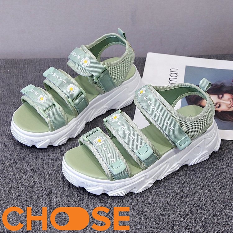 Giày Sandal Nữ Hàn Quốc Choose Quai Ngang Phối Hoa Cúc TREND 2020  Tăng Chiều Cao Đế ⚡G15K7