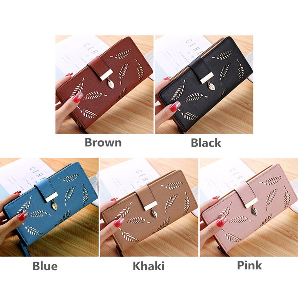 Ví da cầm tay dáng dài có khóa kéo nhiều màu sắc tùy chọn đa năng thời trang dành cho nữ