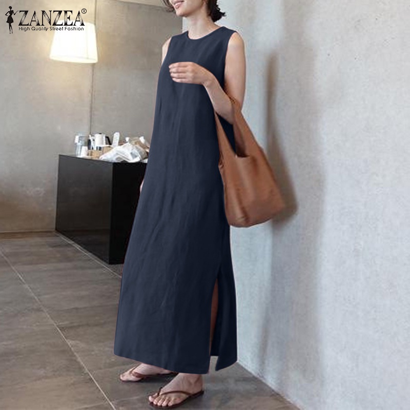 Đầm dài ZANZEA xẻ tà không tay thời trang cho nữ