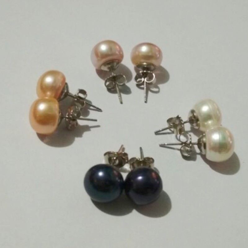 Đôi khuyên tai mạ bạc 925 đính hạt ngọc trai nước ngọt đáng yêu thời trang