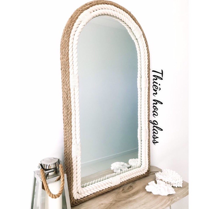 BẢO HÀNH 1 ĐỔI 1] Gương vòm chùa viền dây thừng trắng nâu gương trang trí decor homestay gương không cần khoan