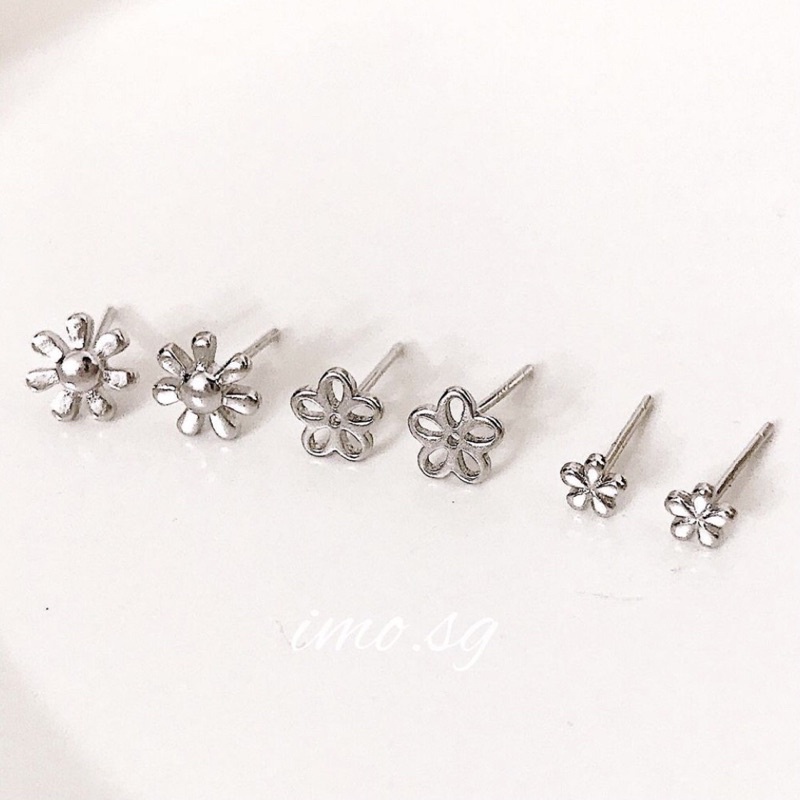 Bông tai hoa 5 cánh đôi kim bạc 925 imo.sg xinh xắn dễ thương sang xịn phong cách hàn quốc