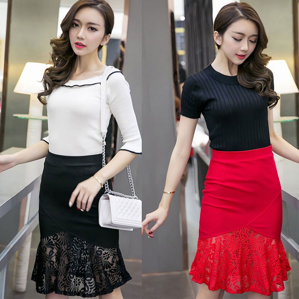 Chân váy nữ phối ren duyên dáng CV-008i