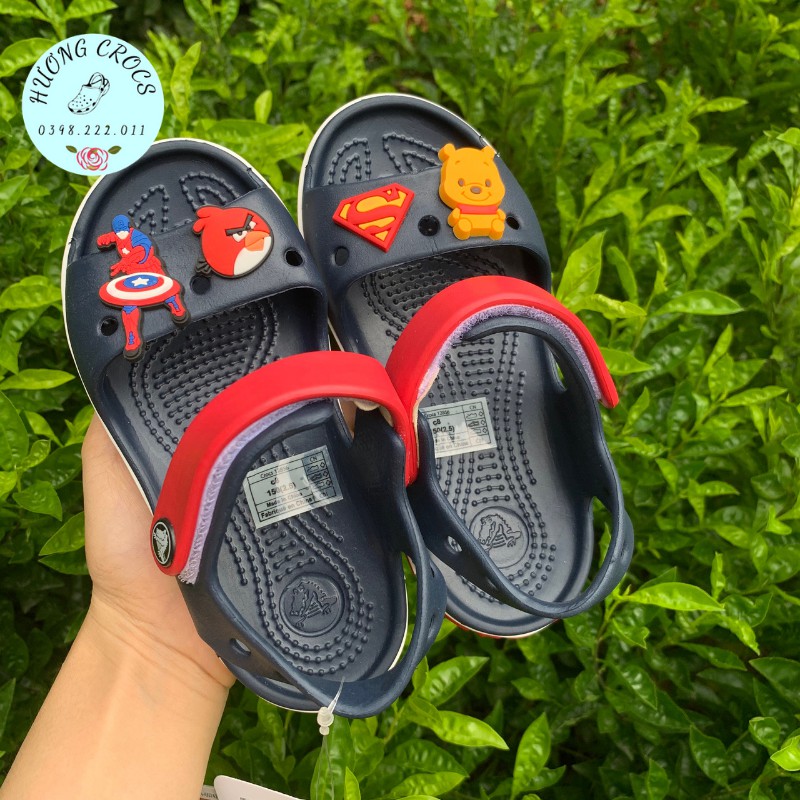 [Tặng 10 jibit] - Dép quai hậu, sandal trẻ em Cross Baya Navy quai đỏ