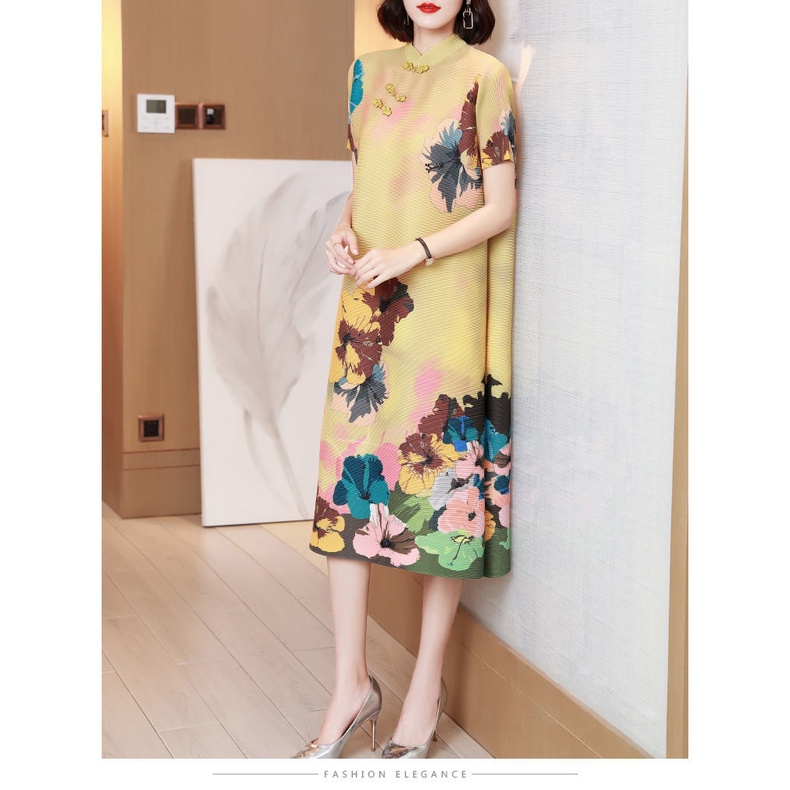 Đầm Sườn Xám Cách Tân Dáng Chữ a In Họa Tiết Phong Cách Trung Hoa Cổ Điển Thời Trang Mùa Hè 2022 Mới